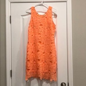 Sleeveless bright peach lace dress